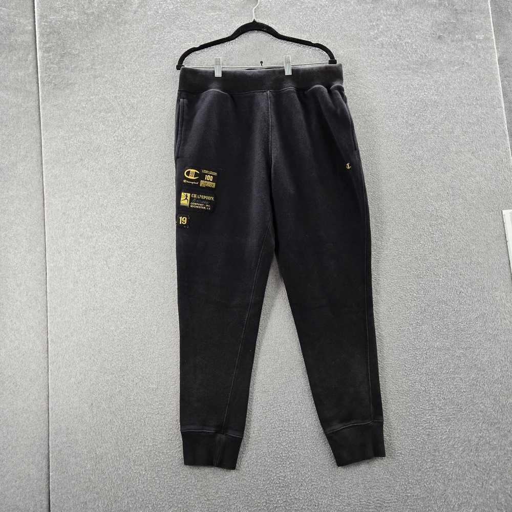 Champion Men‎ Activewear Pants L Black Joggers Fleece 100 Year Anniversary